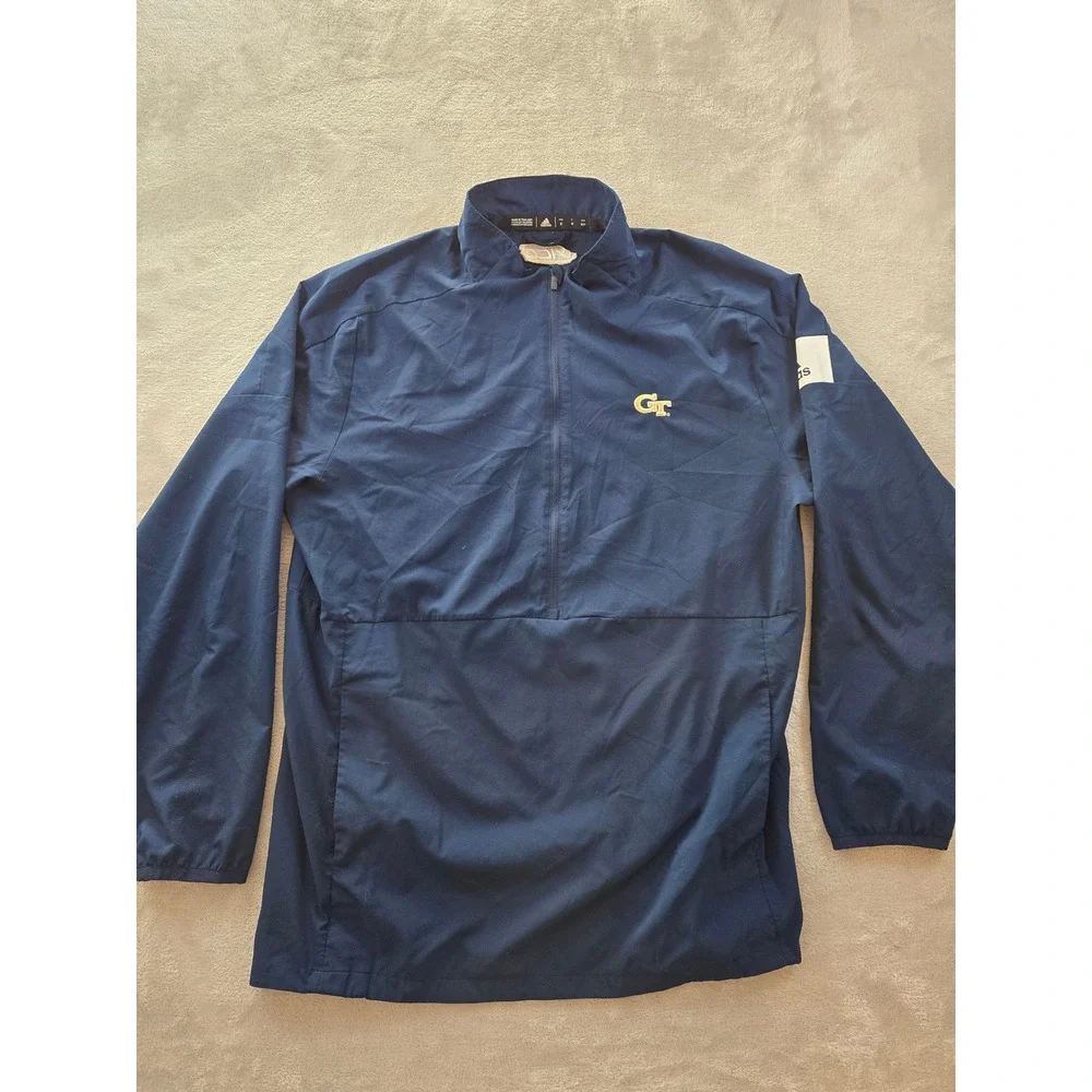 Georgia Tech Jacket Mens M Blue Adidas Pullover Half 1/2 Zip‎ Windbreaker *Read